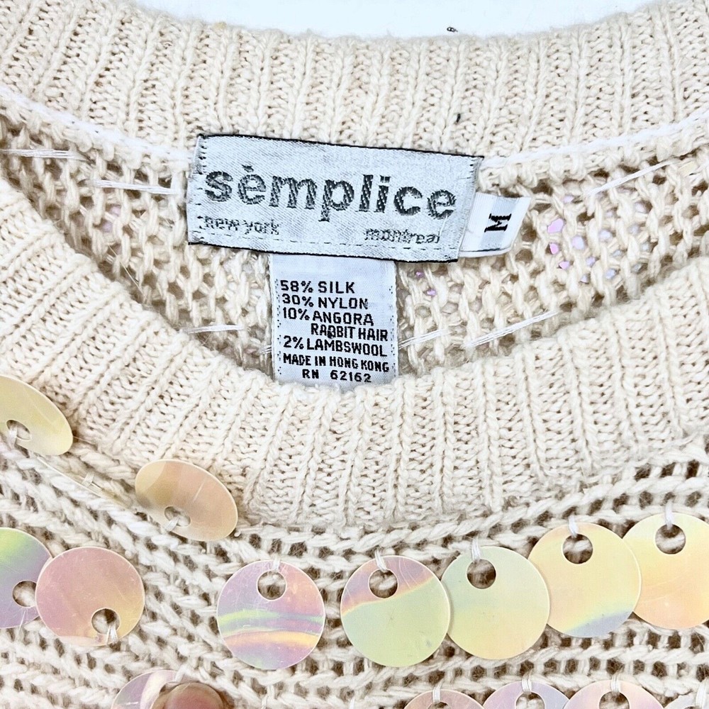 Vintage Semplice Pailette Sequin Dolman Sleeve Cream Sweater 1980s 80s Medium - Picture 5 of 5